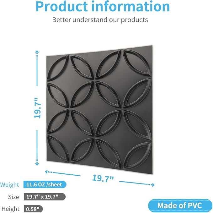 Art3d PVC 3D Wall Panel Interlocked Circles, Cover 32 Sq.ft, Matt Black | Waterproof, Scratch Resistant, Wipeable, Anti-Sag, Wall & Ceiling Decor Panels, Ideal for Home, Commercial Spaces - Image 4