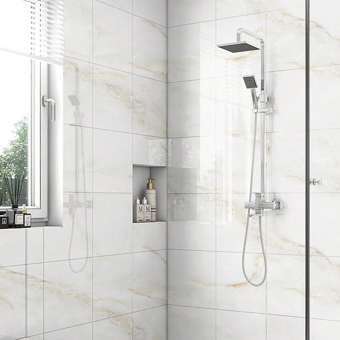 Chejiaye 10pcs Marble Peel and Stick Backsplash Waterproof Washroom Wall Panels, Peel and Stick Tile, PVC Foam Wall Panels for Kitchen,Bathroom,Living Room,Colorful (White and Yellow,11.8" x 11.8") - Image 9