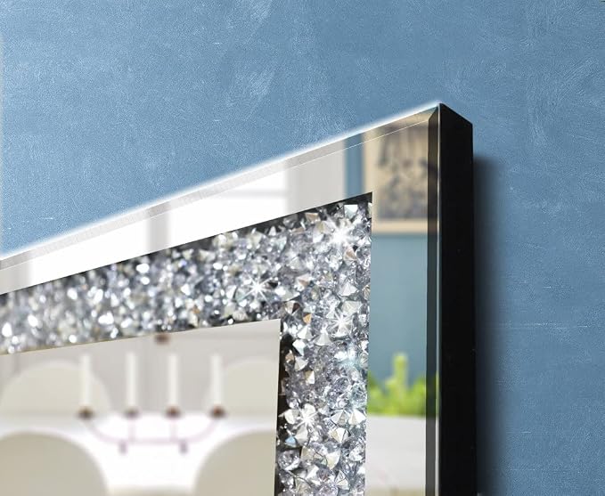 20" Square Crushed Diamond Silver Glass Mirror for Wall Decor - Image 3