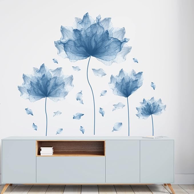 39.3'' x 32.6''Flower Petal Wall Decal Floral Wall Sticker (Blue) | Removable waterproof peel and stick wall art for nursery, baby room, classroom, living room, bedroom, office and bathroom - Image 2