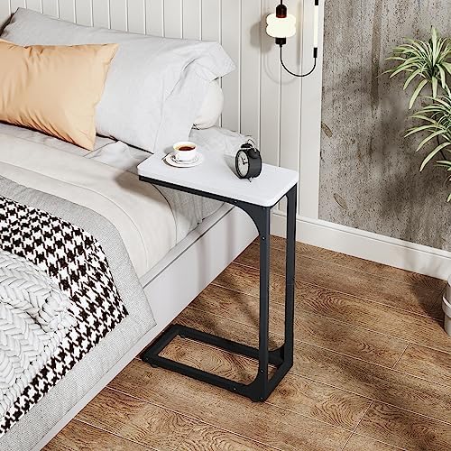 QEEIG Narrow C Shaped Side Table Set of 2 Living Room Sets Slim Couch Tray Tables Skinny Thin Small Modern 7 inch Width, White and Black (017-18WB) - Image 5