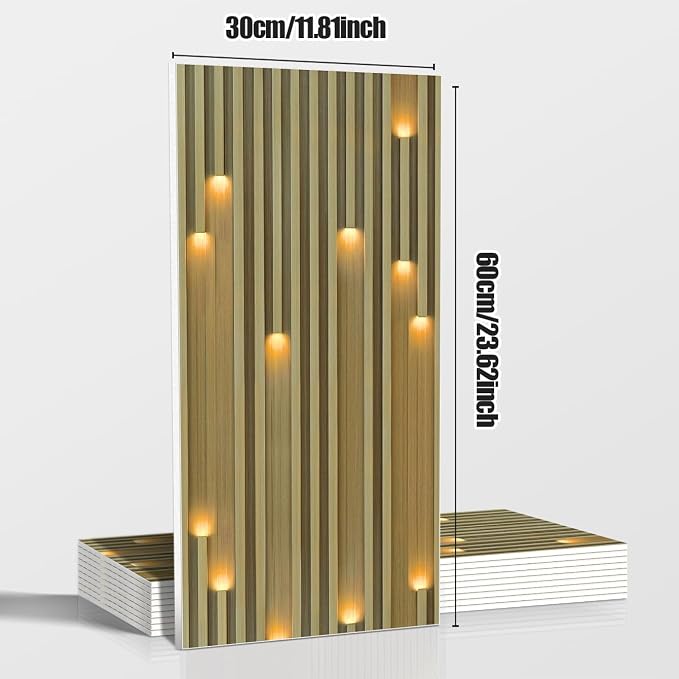 Matte 3D Wood Grating Stripe Peel and Stick Wall Panels,Simulated LED Lighting Wood Slats PE Foam Self-Adhesive Removable Waterproof Renter Friendly Wallpaper for Home Decoration(23.6"x11.8"10PCS) - Image 4