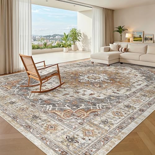 Madane 8x10 Area Rugs for Living Room, Non-Slip Washable Rug, Turmeric/Grey by Madane