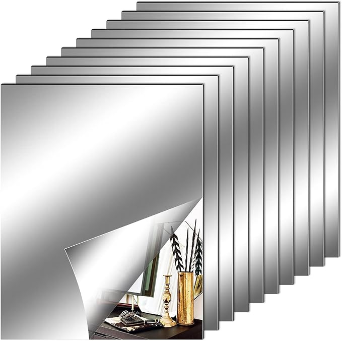 Fantasyon 10 Pieces Flexible Mirror Sheets, Self Adhesive Decorative Plastic Mirror Tiles Non-Glass Mirror Stickers for School Educational and Home Wall Decor (8x10 Inch) by Fantasyon