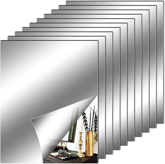 Fantasyon 10 Pieces Flexible Mirror Sheets, Self Adhesive Decorative Plastic Mirror Tiles Non-Glass Mirror Stickers for School Educational and Home Wall Decor (8x10 Inch) by Fantasyon