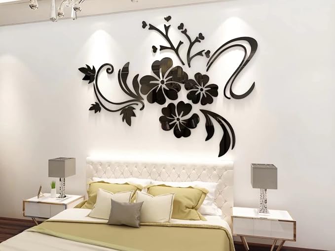 Wall Stickers 3D Flower Pattern - Family Wall Decals Living Room Wall Decor Sticker for Walls Decor Living Room Home Decorations Room Decor for Office Sofa Bedroom Decals (Black S:90cm * 120cm) - Image 2