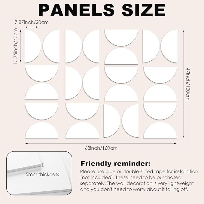 24 Pack Art 3D Wall Panels for Interior Wall Decor Decorative PVC Walls Panels White Half Circles Modern Panel Textured Accent Decor 7.87''x15.75'' 3D Art for Living Room Bedroom Office Background - Image 2