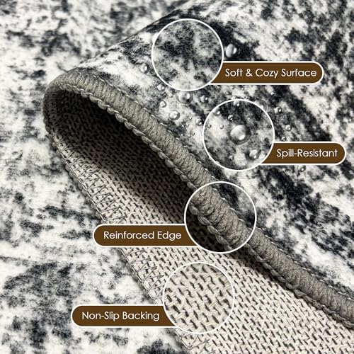 Washable Area Rug 3' x 5 ' Vintage Traditional Persian Mat - Foldable Distressed Non-Slip Machine Washable Carpet for Living Room Bedroom Kitchen Home Decor - Graphite and Mist - Image 6