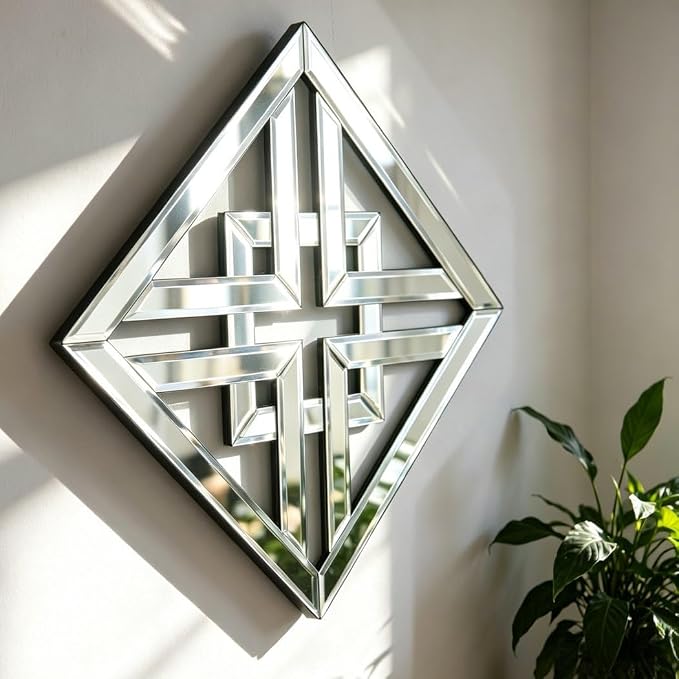 QMDECOR Silver Mirrored Wall Decor 16x16” Decorative Mirror Modern Fashion DIY Wall-Mounted Mirrors X Design Gorgeous Glam Accent Decor Vintage Decor Chic Mirror for Room Decor Home Decor - Image 3