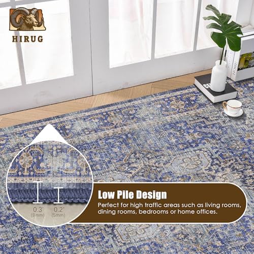 Washable Area Rug 3' x 5 ' Vintage Traditional Persian Mat - Foldable Distressed Non-Slip Machine Washable Carpet for Living Room Bedroom Kitchen Home Decor - Indigo and Gold - Image 5