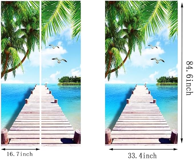 artfanke 3D Door Sticker Peel and Stick 33.5"x84.6"- Self-Adhesive Door Murals Wallpaper- Wooden Bridge Seascape Wall Decals Waterproof for Bedroom Decor (2 Sheets/Set) - Image 6