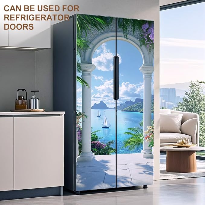 Tropical Ocean Arch Door Mural, Sailboat Coastal Door Cover | Waterproof PVC, 30.3" W x 78.7" L; tropical arch and sailboat scene for bedroom, entryway, office or closet. - Image 7