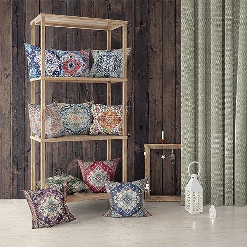 Snycler Boho Throw Pillow Covers 16x16 inch Set of 2 Boho Rug Carpet Double Sided Pattern Cotton Soft Pillow Case Cushion Cover Pillowcase for Couch Sofa Bed Decorative (Green) - Image 5