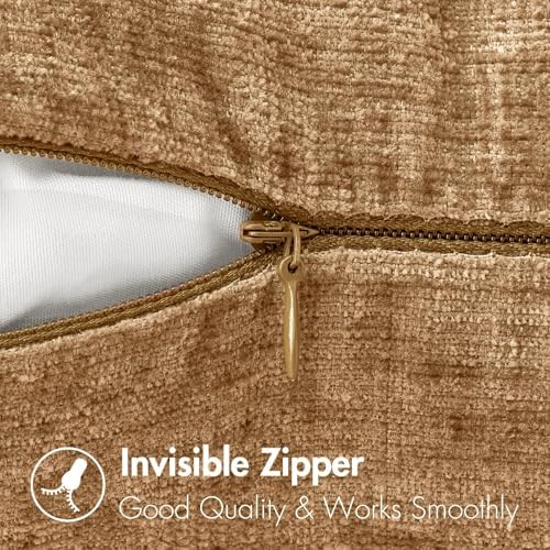 MIULEE Chenille Fall Throw Pillow Covers Apricot Brown 20x20 Pack of 2 - Image 4