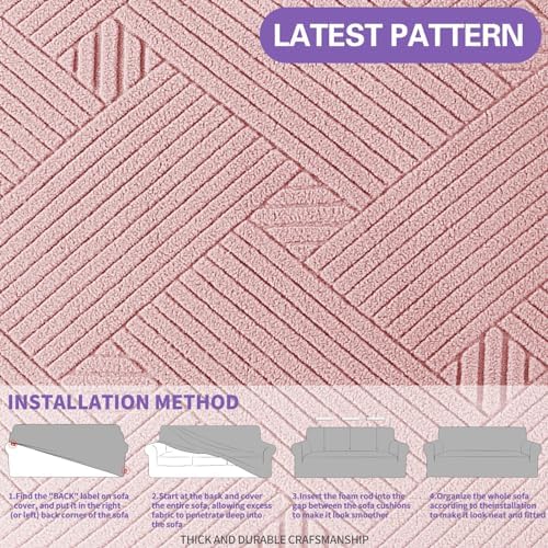 ZNSAYOTX Super Stretch Sofa Cover (72"-92"), New Striped Sofa Covers Fitted Slipcovers with Elastic Bottom, Dog Cat Pets Proof Spandex Washable Fabric Comfortable & Durable (Rose, Sofa) - Image 5