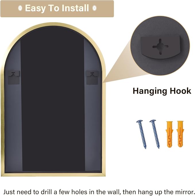 HARRITPURE 16"x24" Arched Bathroom Mirror - Gold Wall Mounted Mirror - Black Arch Mirror - Aluminum Alloy Frame Bathroom Mirror Living Room, Bedroom, Bathroom and Entryway - Image 6