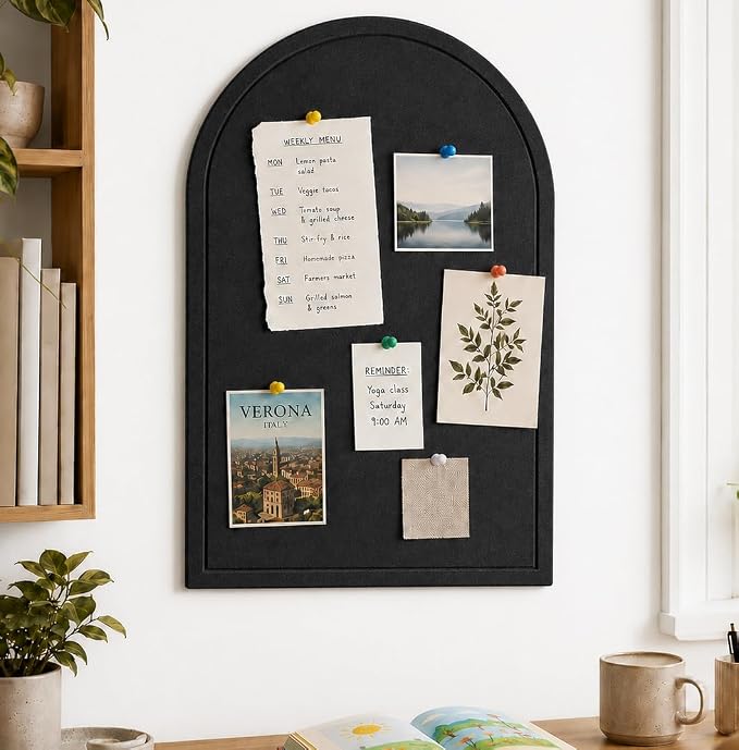 Large Arched Felt Bulletin Board, Sized 36" x 24" for Office & Wall Decor – 6 Customizable Adhesive Tiles with Pins are Perfect to Display Your Photos (Black-B) by Unknown