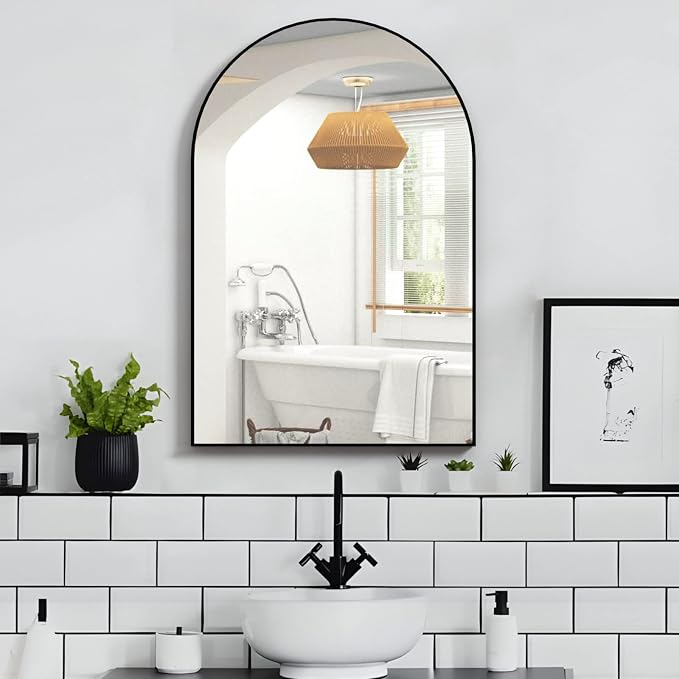 Arched Wall Mirror for Bathroom, 20"x30" Arched Mirror Wall Mounted Mirror with Metal Frame, Black Vanity Mirror Decor for Mantle, Bedroom, Entryway, Living Room - Image 9