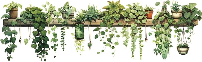 Nature Green Plants Peel and Stick Wall Decals Wallpaper, Removable Wall Decals Shelves Green Plants Vinyl Art Wall Stickers & Murals for Living Room Kitchen Bathroom Decoration (A-Green) by MeyRolizn
