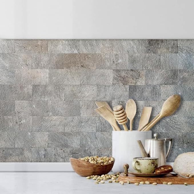 AULIGET 100 Piece Mountain Rock Peel and Stick Backsplash Wall Tiles, 3" x 6" PVC Faux Stone Stick on Tiles for Backsplash Kitchen, Bathroom, Laundry Room, Camper, Fireplace - Image 8