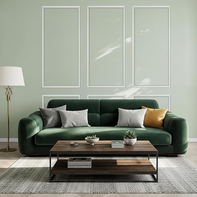 Peel and Stick Wall Molding Kit, 6 Large Frames, 54 x 24 Inch | Six 54 x 24 in pre-cut frames create a large-scale wainscoting layout for living rooms, dining rooms, and hallways. - Image 6