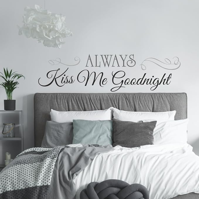 Roommates Always Kiss Me Goodnight Black Quote Peel and Stick Wall Decals, Vinyl, Made in USA - Image 4