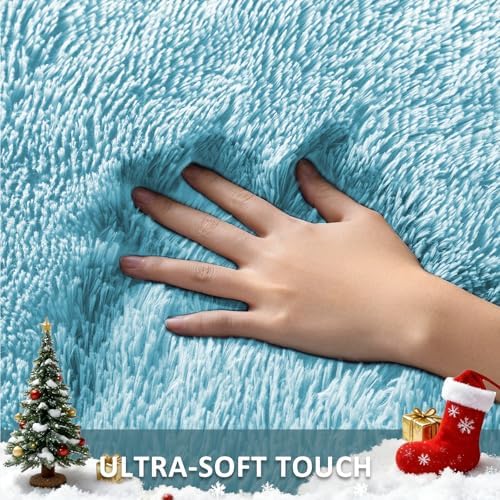 Ophanie Round Rug 4Ft Light Blue Circle Area Rugs, Fluffy Fuzzy Small Bedroom Carpet 4 Foot, Plush Shag Floor Living Room Circular Aesthetic Home Decor for Kids Teen Boys Baby with 99 pcs Pile fibers - Image 2