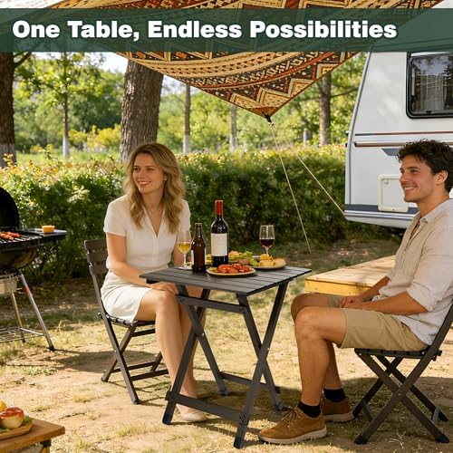 SUNNYFEEL Folding Camping Table - Lightweight Aluminum Portable Picnic Table for Cooking, Beach, Hiking, Travel, Fishing, BBQ, Indoor Outdoor Small Foldable Camp Tables - Image 2