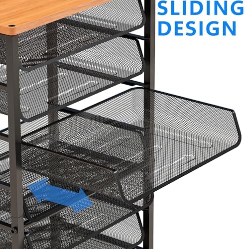 Simple Trending 12-Tier Rolling File Cart, Desk File Organizer with 11 Mesh Sliding Trays, Letter & Legal Paper Storage Rolling Utility Cart for Office Home School, Black - Image 5