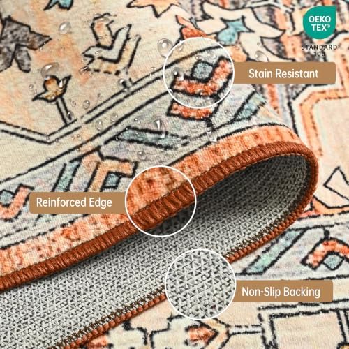 Hanples 5x7 Area Rugs for Living Room, Washable Rug Vintage Floral, Orange - Image 6