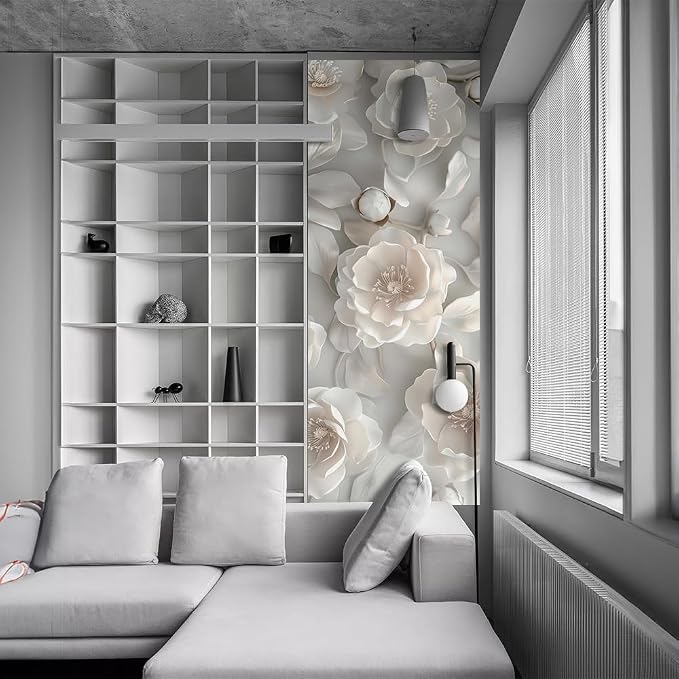 REDAMANCY 30.7"x79" 3D White Magnolia Floral Peel and Stick Door Stickers Vinyl 3D Mural Decals Modern Wallpaper Self-Adhesive, Waterproof, Removable Decor for Kitchen, Living Room, Bedroom - Image 6