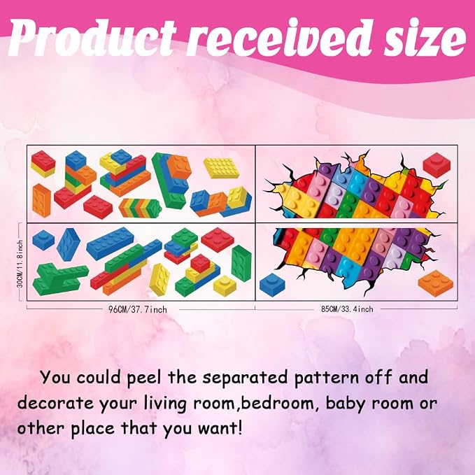 SUPERDANT Building Blocks Wall Stickers Colorful Blocks Decals Vinyl Art Decor DIY Break Through The Wall Mural for Bedroom Livingroom Decoration for Adult Use Only - Image 2