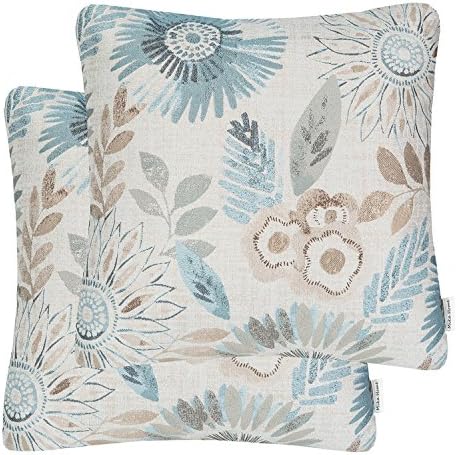 Mika Home Pack of 2 Decorative Throw Pillows Cases Cushion Cover for Sofa Couch Bed,Sunflower Pattern,20x20 Inches,Blue Cream by MikaHome