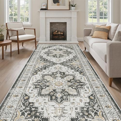 Madane 4x12 Wide Hallway Runner Rug Washable for Living Room, Black by Madane