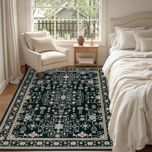 4x6 Area Rugs Living Room: Washable Vintage Rug for Bedroom Black - Image 3
