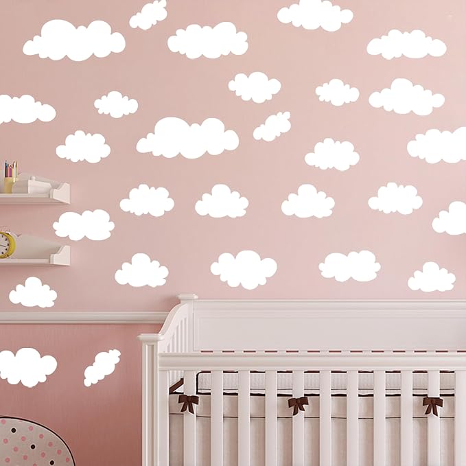 34 Pcs Big Clouds Wall Stickers, Removable Cloud Decor Wall Decals Vinyl Sticker Self Adhesive Wallpaper Mural for Girls Bedroom Nursery Children Baby Kids Living Room Home Art Mural Decorations - Image 3