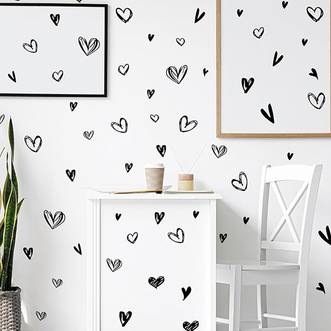90 Pcs Black Heart Stickers Vinyl, hanlongyu 3D Heart Valentine Wall Stickers, Romantic Love Wall Decals Window Flakes Hearts Decal for Baby Bedroom Murals Removable Nursery Kids Room Decor - Image 3