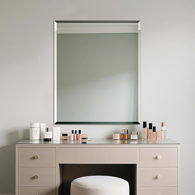 Bathroom Mirror for Over Sink 36x30 Inch Frameless Wall Mirror Beveled Edge - Image 2