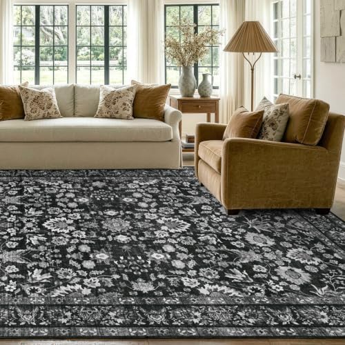 6x9 Ft Large Area Rugs for Living Room, Soft Non-Slip Machine Washable Rug, Vintage Stain Resistant Carpets for Bedroom Nursery Dining Room Home Decor (Black) - Image 3