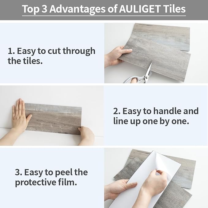 AULIGET 20-Piece Peel and Stick Backsplash Wall Tiles, 6" x 12" Vintage Wood PVC Faux Stone Stick on Tiles for Backsplash Kitchen - Image 8