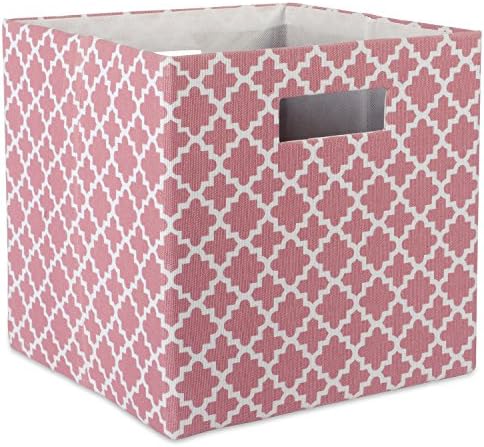 DII Hard Sided Collapsible Fabric Storage Container for Nursery, Offices, & Home Organization, (13x13x13") - Lattice Rose by DII