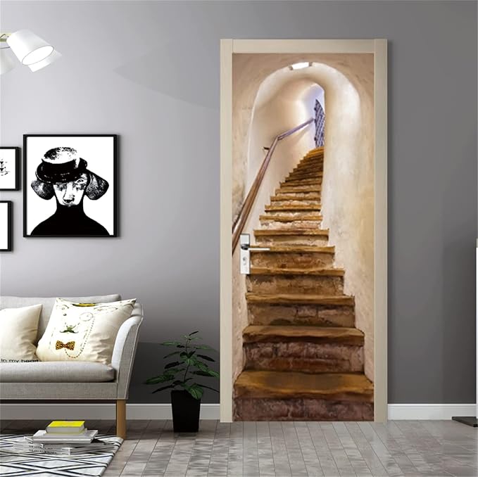artfanke 3D Peel and Stick Door Stickers 30.3"x78.7"-Stone Ladder Door Wallpaper Murals Decal Self-Adhesive for Bedroom Home Decor (2 Sheets/Set) - Image 3