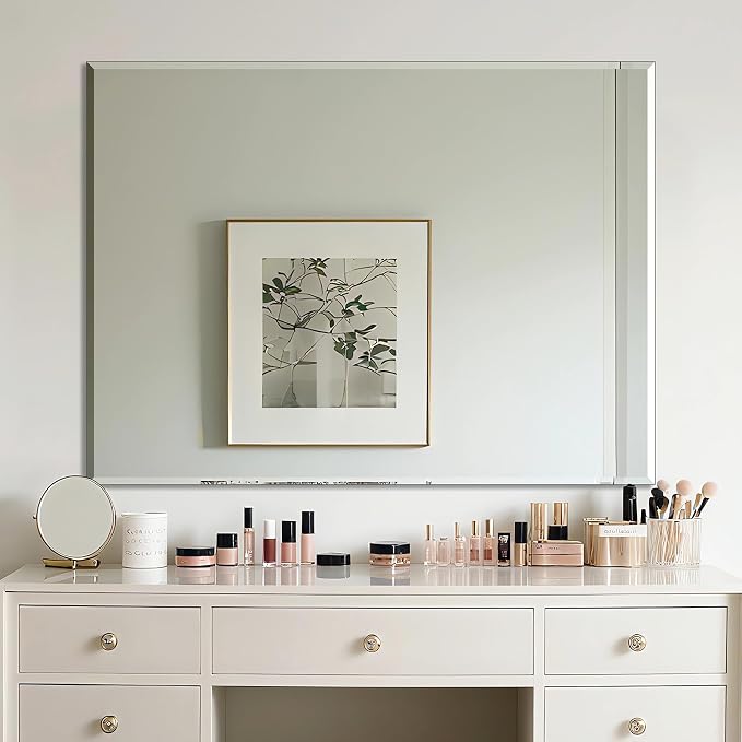 Frameless Wall Mirror 48” x 36“ Bathroom Mirror for Over Sink Beveled Edge - Image 8