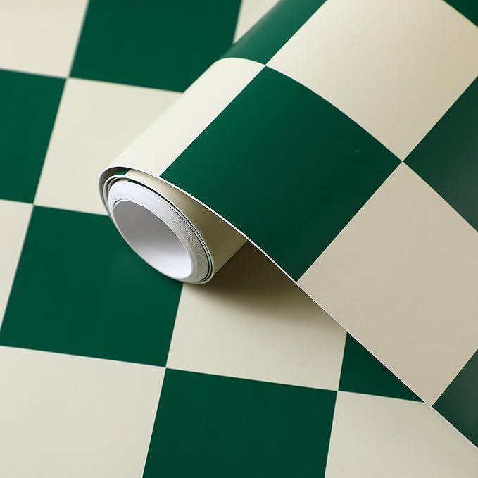 Drydiet Turquoise Checkered Peel and Stick Wallpaper 15.75'' X 118" | Plaid Funky Checkered Contact Paper, Waterproof Contact Wallpaper, Vintage Gingham Decor for Room Bathroom Cabinet, Trendy - Image 2
