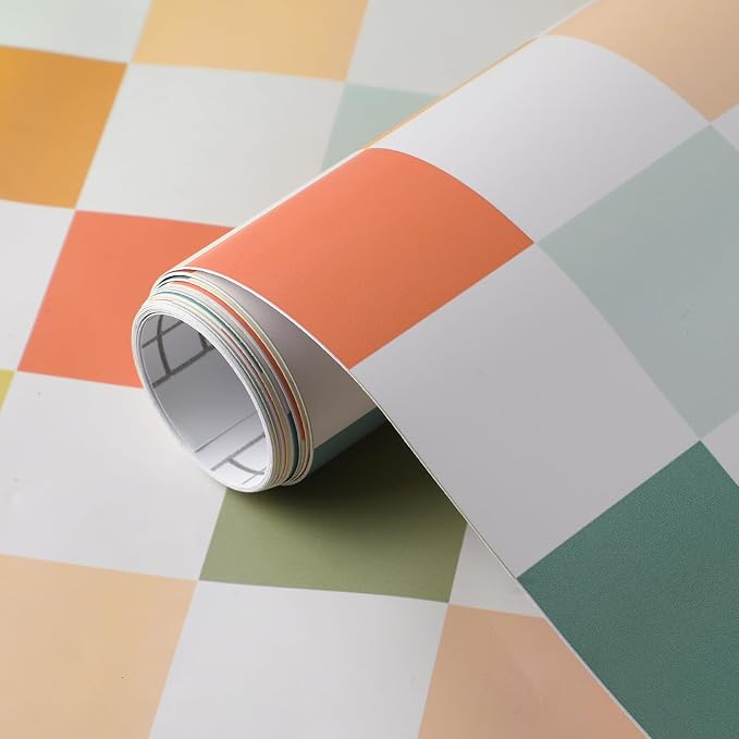 Drydiet Checkered Peel Stick Contact Paper Retro Color 15.75'' X 118" | Waterproof Self-adhesive Tile for Bathroom, Cabinet Walls, Vintage Gingham Funky Decor, Removable Peel off Wallpaper - Image 2