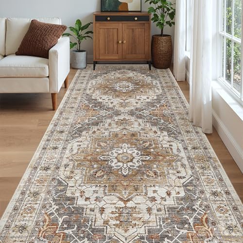 Madane 4x10 Wide Hallway Runner Rug Washable for Living Room, Turmeric/Grey - Image 4