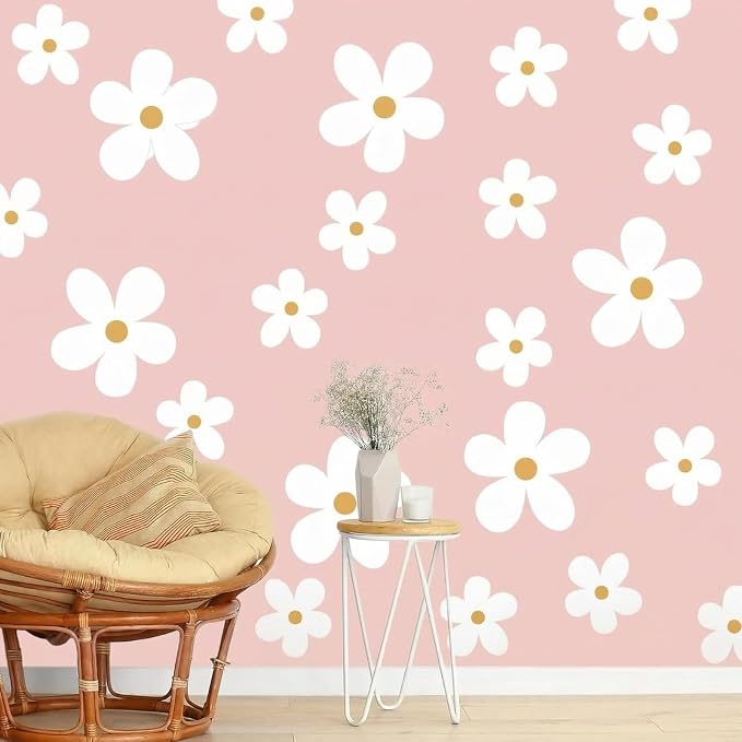 TaoBary 12 Sheet White Daisy Wall Sticker Decal Big Cute Flower Wall Decal | Large Flower Wall Sticker, Floral Decal, Daisy Bedroom Room Decor, Removable Peel and Stick, Nursery Home Wall Decor - Image 7