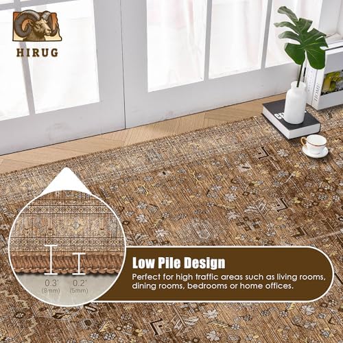 Washable Area Rug 9' x 12' Vintage Traditional Persian Mat - Foldable Distressed Non-Slip Machine Washable Carpet for Living Room Bedroom Kitchen Home Decor - Bronze and Ivory - Image 5