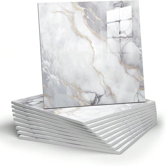 Chejiaye 22pcs Marble Peel and Stick Backsplash Surface Waterproof Wall Panels,Self-Adhesive Marble PVC Foam Wall Panels for Kitchen, Bathroom - 11.8"x11.8" Kitchen Tile(Not Real Tiles,Colorful) - Image 10