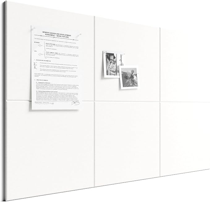 Bumusty 36"x 24" Large Felt Bulletin Board Tiles, Milky White | 6-Pack Cork Board Alternative, Wall Decor, 30 Pushpins, 30 Adhesive Tabs, Vision Board, Office, Classroom, Home, Dorm by BUMUSTY